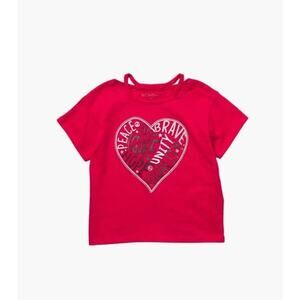 BCBG Girls Novelty Short Sleeve Graphic Heart Cut Out Neck T-Shirt in Red 6X $24
